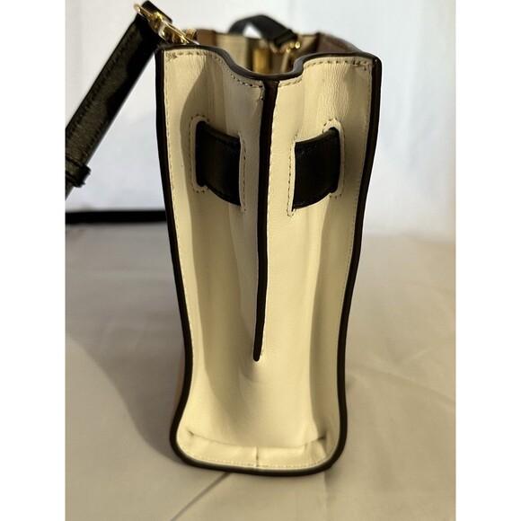 Michael Kors Hamilton Traveler Tan Blk & White Leather Messenger Crossbody Purse - Picture 14 of 16